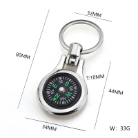 Llavero Metalico Redondo con Brujula, 3.4 x 4.4 cmts