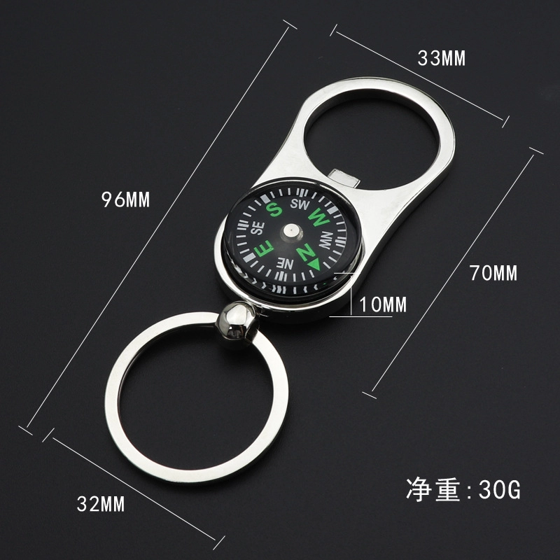 Llavero Metalico con Brujula y Destapador,  3.3 x 7 cmts