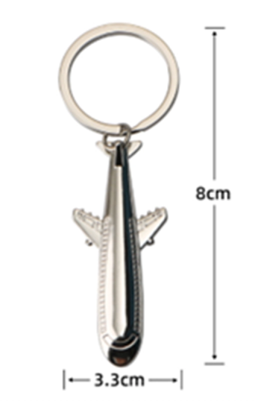 Llavero Metalico en forma de Avion, tamaño 8 x 3.3 cmts