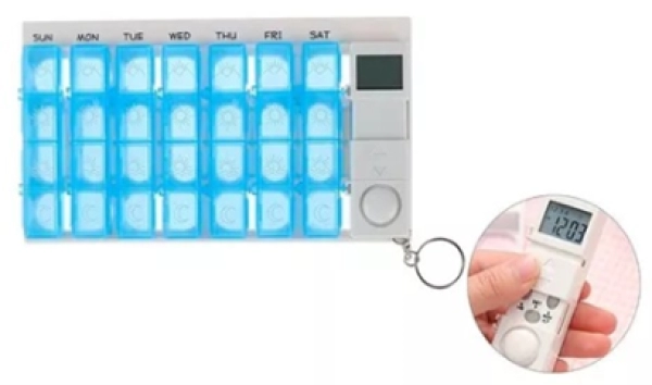 Dispensador de Pastillas con Timer, en PP, tamaño 11.5 x 20 cmts,