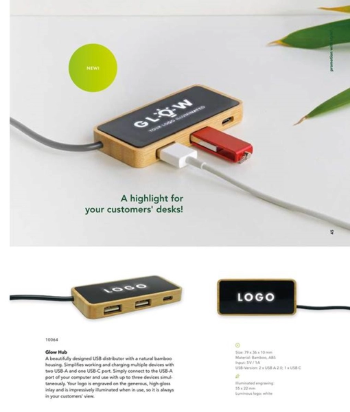 Hub Multipuerto x 3 en Bamboo, 79 x 36 x 10 mm