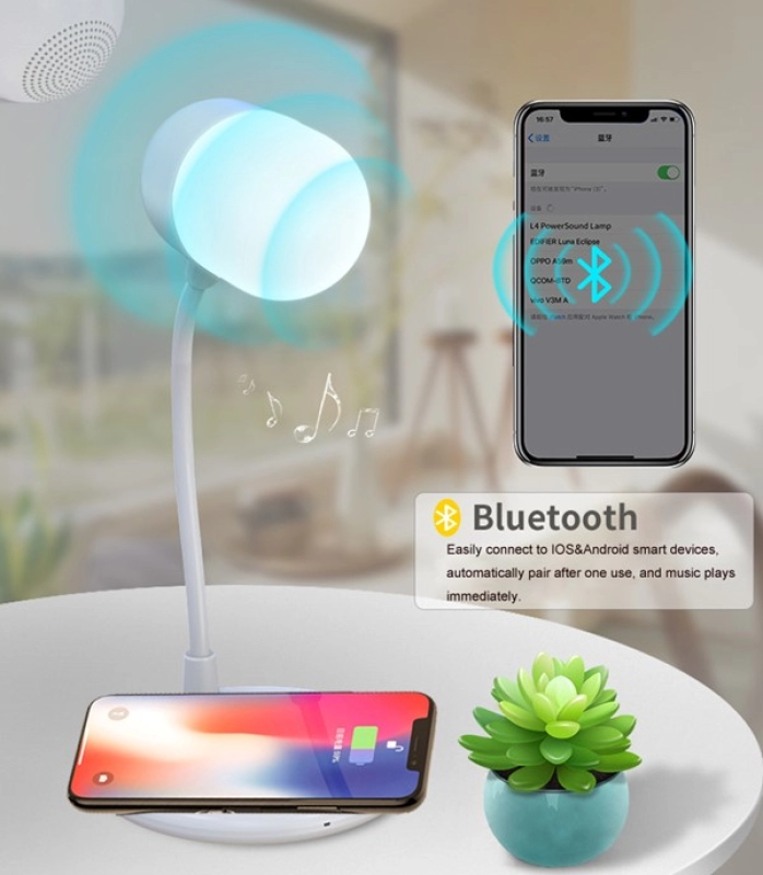 Lampara LED 3 en 1, con Parlante BT y Cargador Inalambrico, 12 x 32 cmts