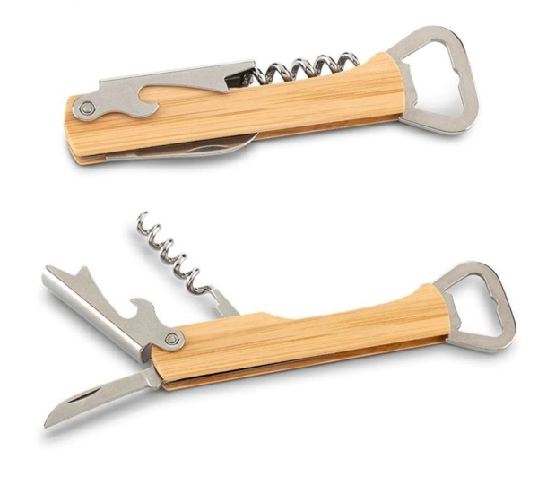 Abrelatas Multifuncional, en Madera + Metal, de 13.5 x 3 cmts