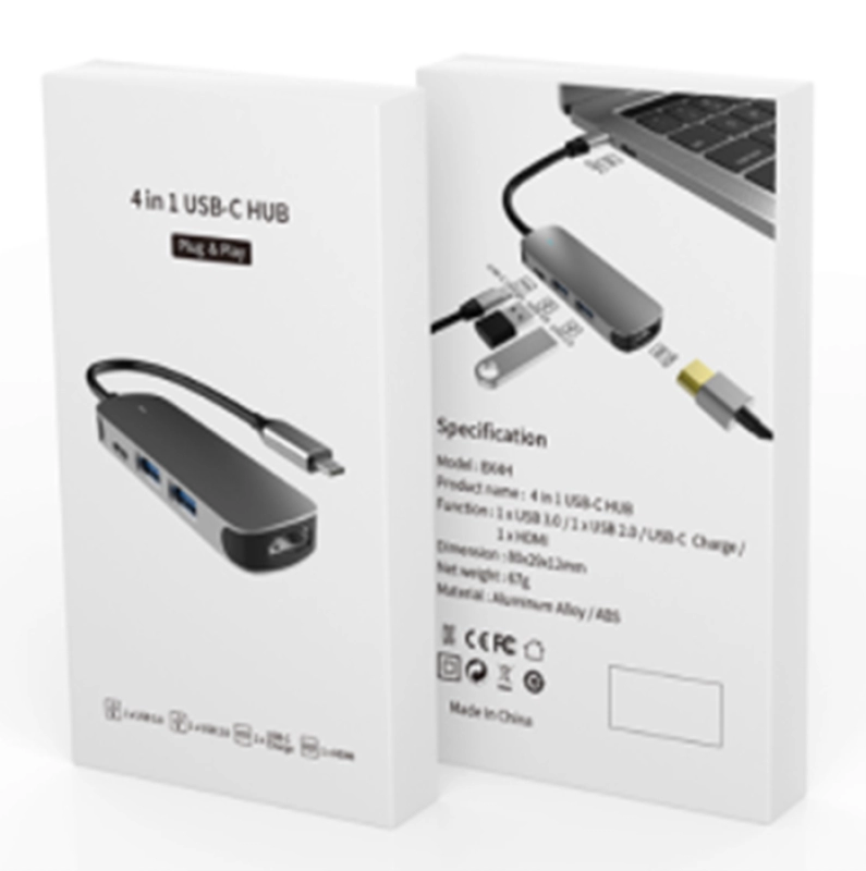 Hub Multipuerto 4 en 1 en aluminio, de 10.5 x 4.1 x 1.6 cmt