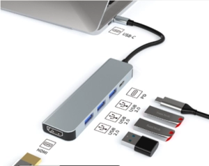 Hub Multipuerto 5 en 1 en aluminio, de 10.5 x 4.1 x 1.6 cmt