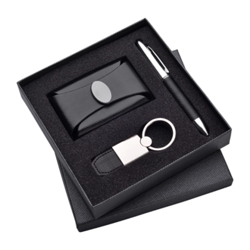 Set de Regalo en Caja, con Portatarjetas, Llavero y Boligrafo