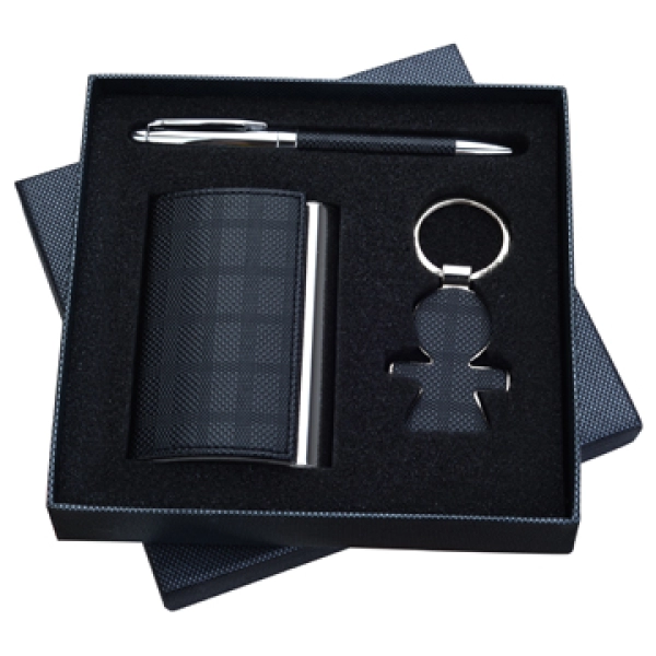 Set de Regalo en Caja, con Portatarjetas, Llavero y Boligrafo