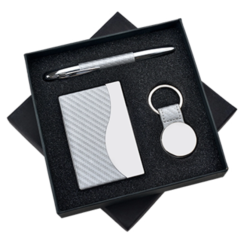 Set de Regalo en Caja, con Portatarjetas, Llavero y Boligrafo