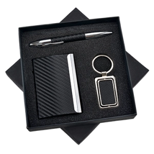 Set de Regalo en Caja, con Portatarjetas, Llavero y Boligrafo