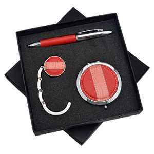 Set de Regalo en Caja con Clip Porta Carteras, Espejo Redondo  y Boligrafo