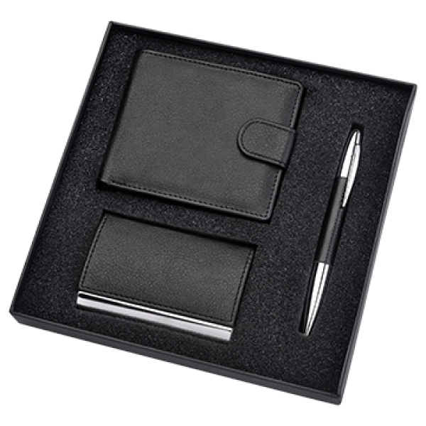 Set de Regalo en Caja con Portatarjetas, Billetera y Boligrafo