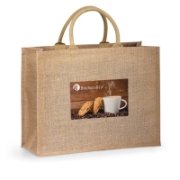 Bolso Tuscany, todo en Yute, con bolsillo frontal en lona, 40 x 38 x 10 cmts