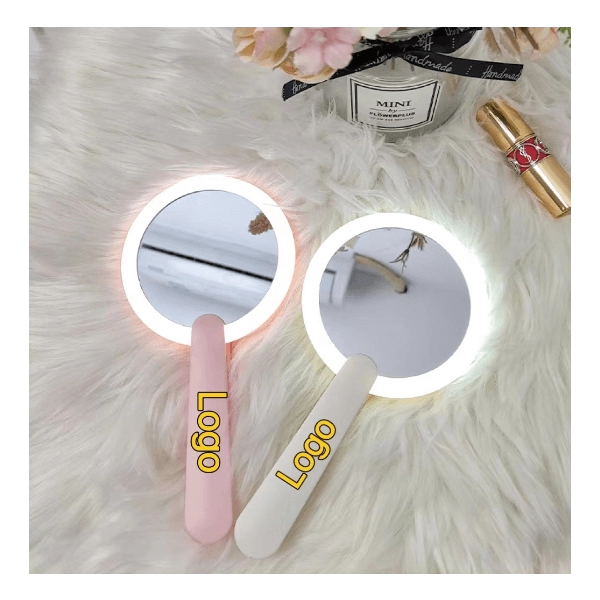 Espejo Redondo plastico con luz LED, 6.8 x 6.8 cmts, con manija