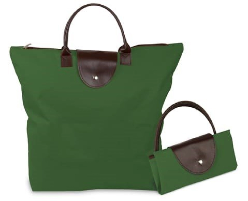 Bolso Miami Recogible, en Lona, con zipper, 35 x 30 x 8 cmts, apliques en cuerina