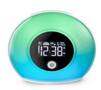 Parlante Bluetooth, en ABS, con luz ambiental y reloj despertador