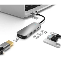 Hub Multipuerto 4 en 1 en aluminio, de 10.5 x 4.1 x 1.6 cmt