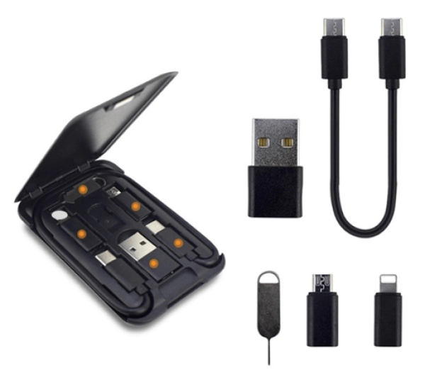 Multiconector 6 en 1, en estuche para guardar en ABS, 8.6 x 5.75 x 1 cmts