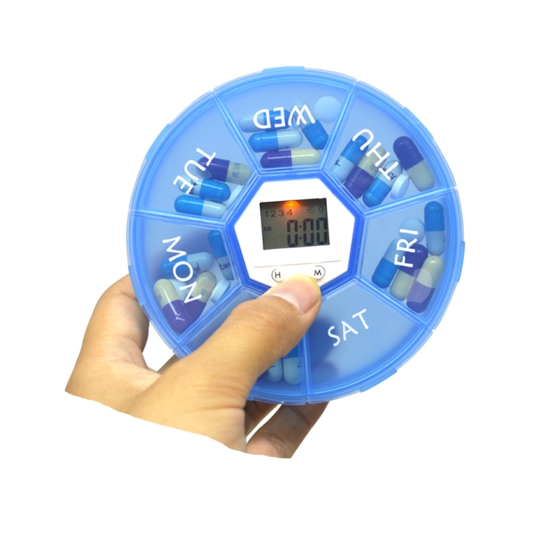 Dispensador de Pastillas con Timer, en PP,  tamaño 11 x 11 x 2.5 cmts,