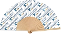 Ventilador o Abanico Manual, manija madera con poliester algodon, 23 x 3.5 cmts