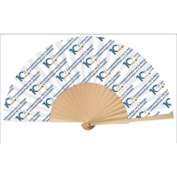 Ventilador o Abanico Manual, manija madera con poliester algodon, 23 x 3.5 cmts