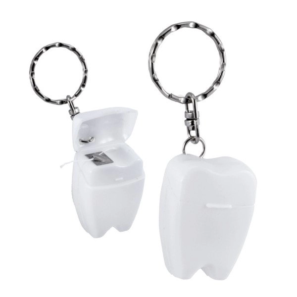 Llavero Muela, 10 metros de seda dental en forma de muela, 3.7 x 2.6 x 1.6 cmts