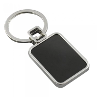Llavero Square, metalico, con marco plateado e interior negro, 3 x 4 cmts