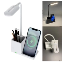 Cargador Inalámbrico 4 en 1, 15W, Portaboligrafo, Stand Celular y Lampara Escritorio.