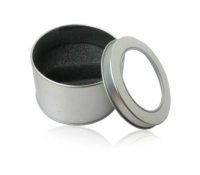 Caja Metalica Redonda con Tapa y Ventana