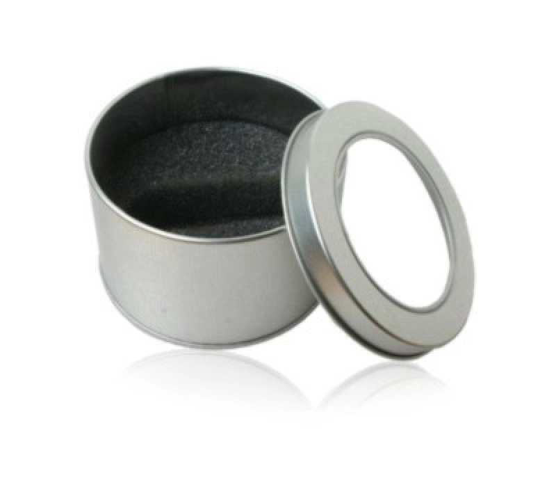 Caja Metalica Redonda con Tapa y Ventana