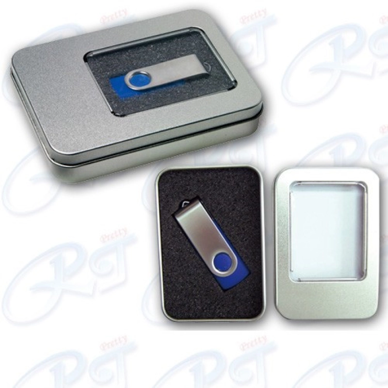 Caja Rectangular Mediana de Aluminio con Ventana para empaque de USB