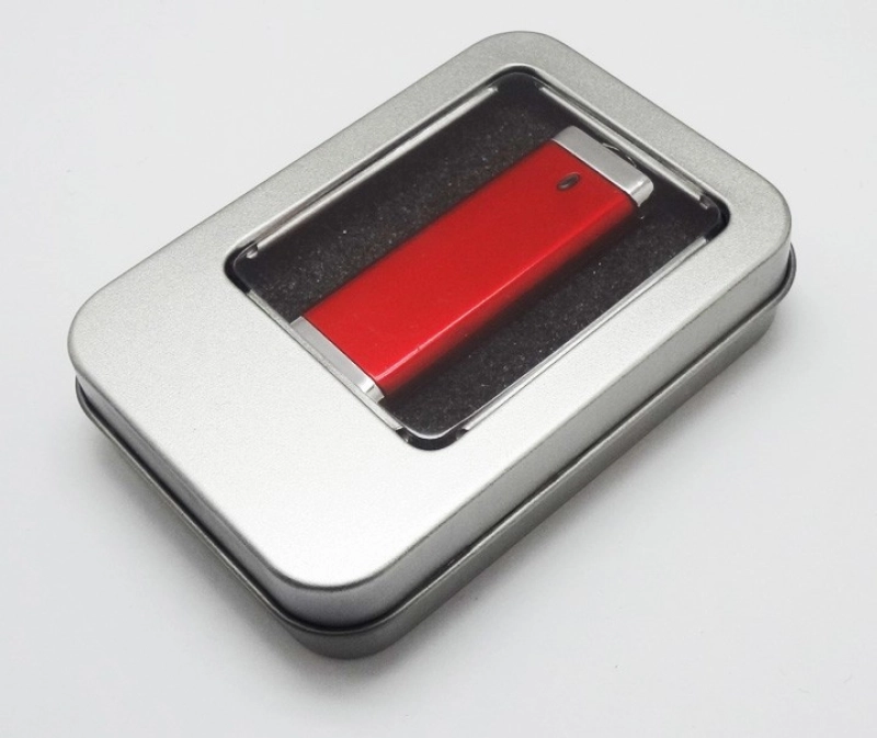 Caja Rectangular Mediana de Aluminio con Ventana para empaque de USB