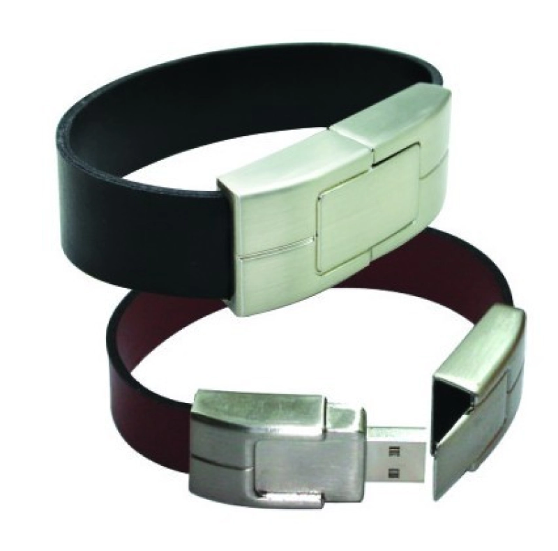 Memoria USB Brazalete en Metal y Cuero