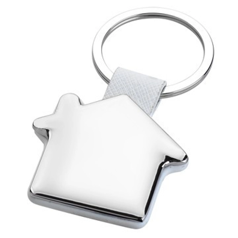 Llavero Metalico con Cuero, en forma de Casa