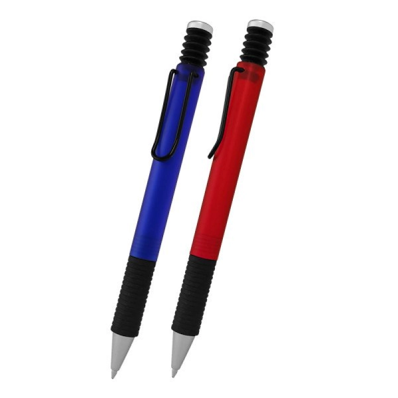 Boligrafo Santana, plastico, clip y rubber de agarre color negro