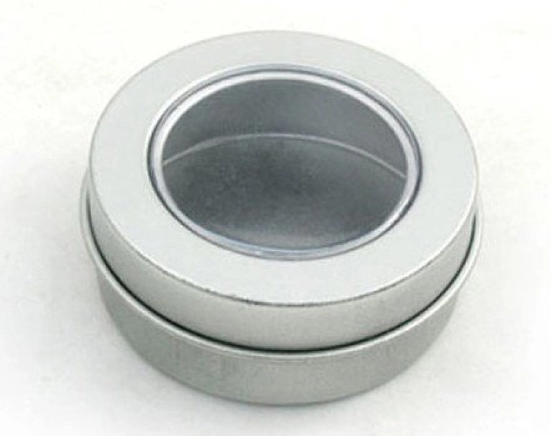 Caja Metalica Redonda con Tapa y Ventana