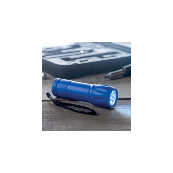 Linterna Icona, de 9.5 x 2.5 cm, en caucho, con cordon, con 9 luces LED.