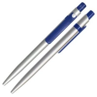 Boligrafo Abreu, plastico, color plateado con clip de color