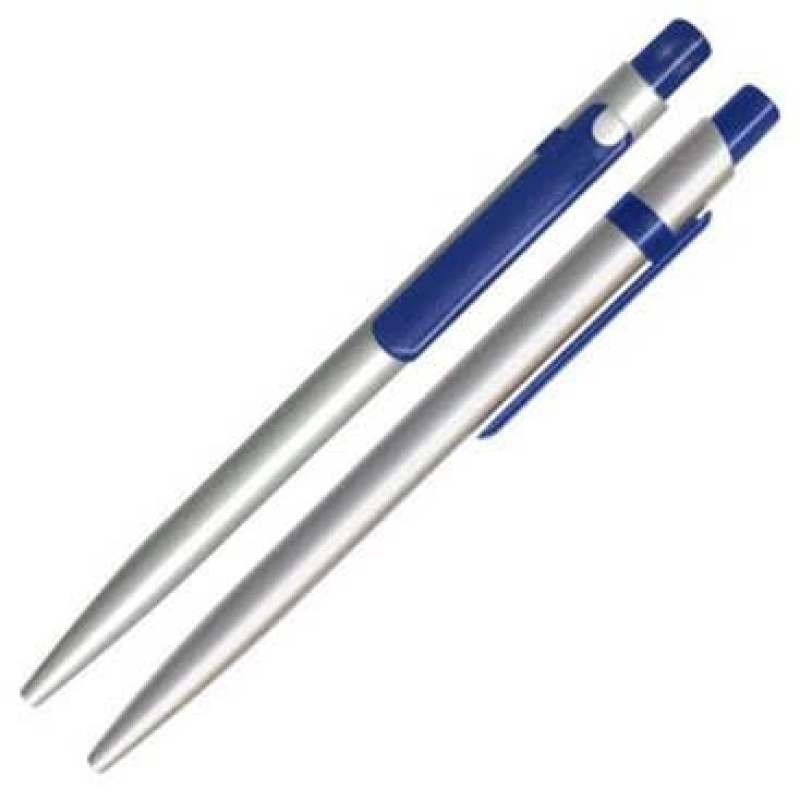 Boligrafo Abreu, plastico, color plateado con clip de color