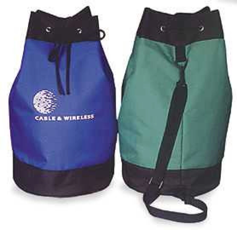 Tula Filadelfia, bicolor, en lona, con reata de colgar, 50 alto y 28 cmts diametro