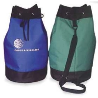 Tula Filadelfia, bicolor, en lona, con reata de colgar, 50 alto y 28 cmts diametro