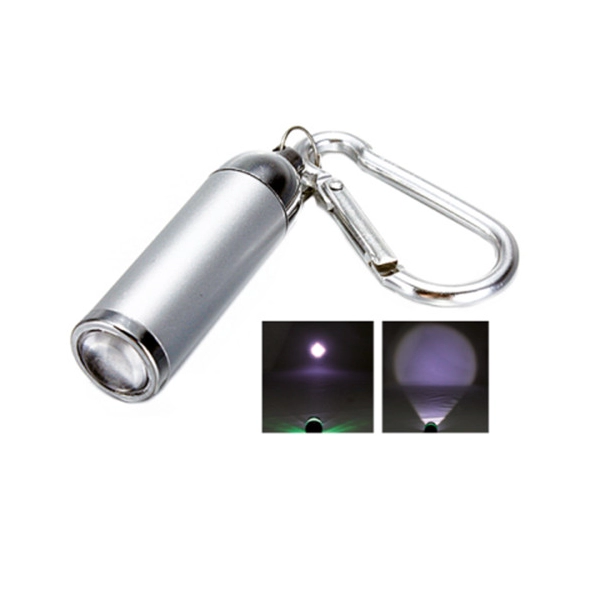 Linterna Zoom, con mosquetón y luz LED, 6.5 x 1.5 cmts