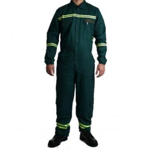 Overol en tela drill de algodón, manga larga, con reflectivo