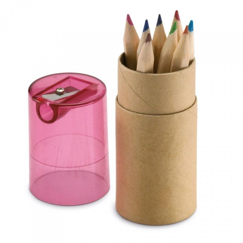 Set de Colores en tubo de Carton, con Sacapuntas. 10.5 x 3.5 cmts