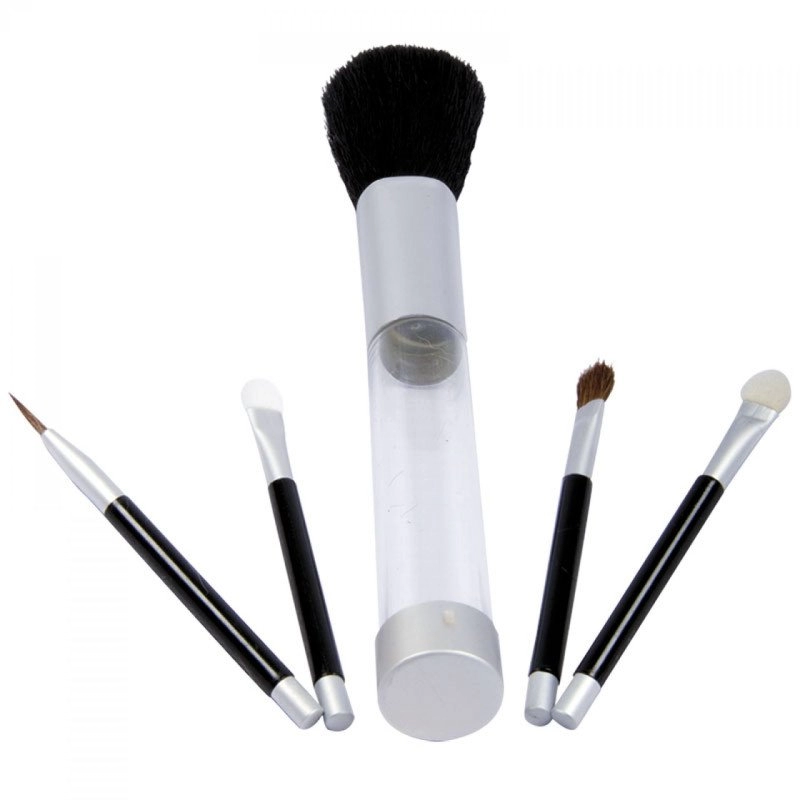 Set Make-Up, 4 brochas pequeñas y 1 grande, de 16.5 x 2.5 cmts